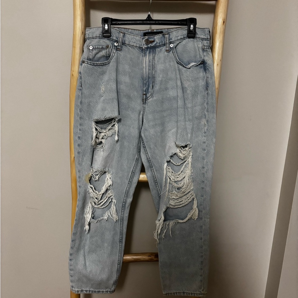 Distressed Light Blue Mom Jeans